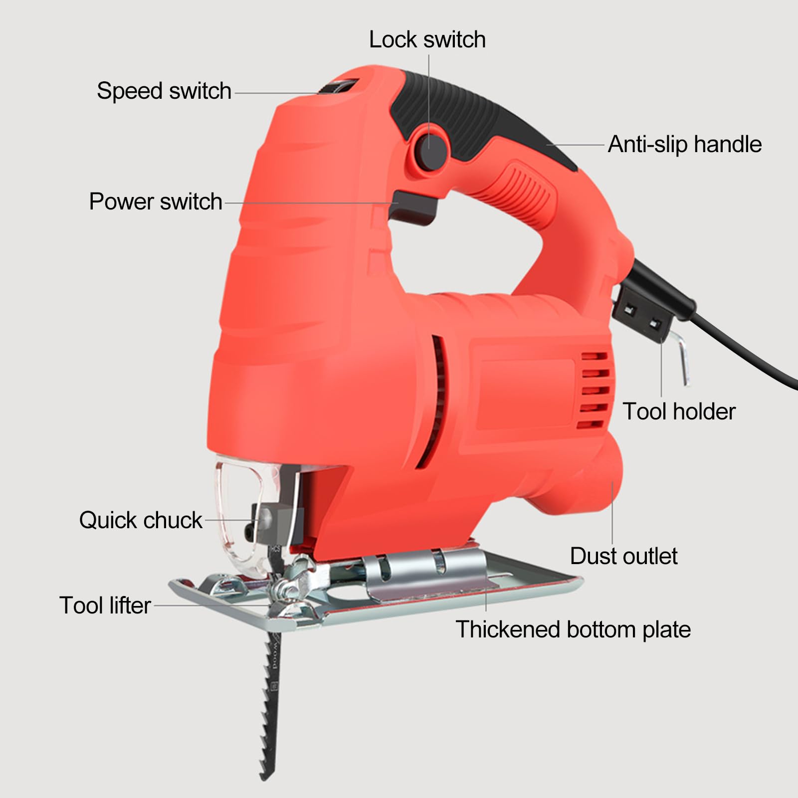 800W Corded Electric Jigsaw Power Tool Kit - 6 Variable Speed Settings with 10 Blades & Edge Guide - Professional Wood, Metal & Plastic Cutting Saw for DIY Projects, Home Renovation & Craft Work