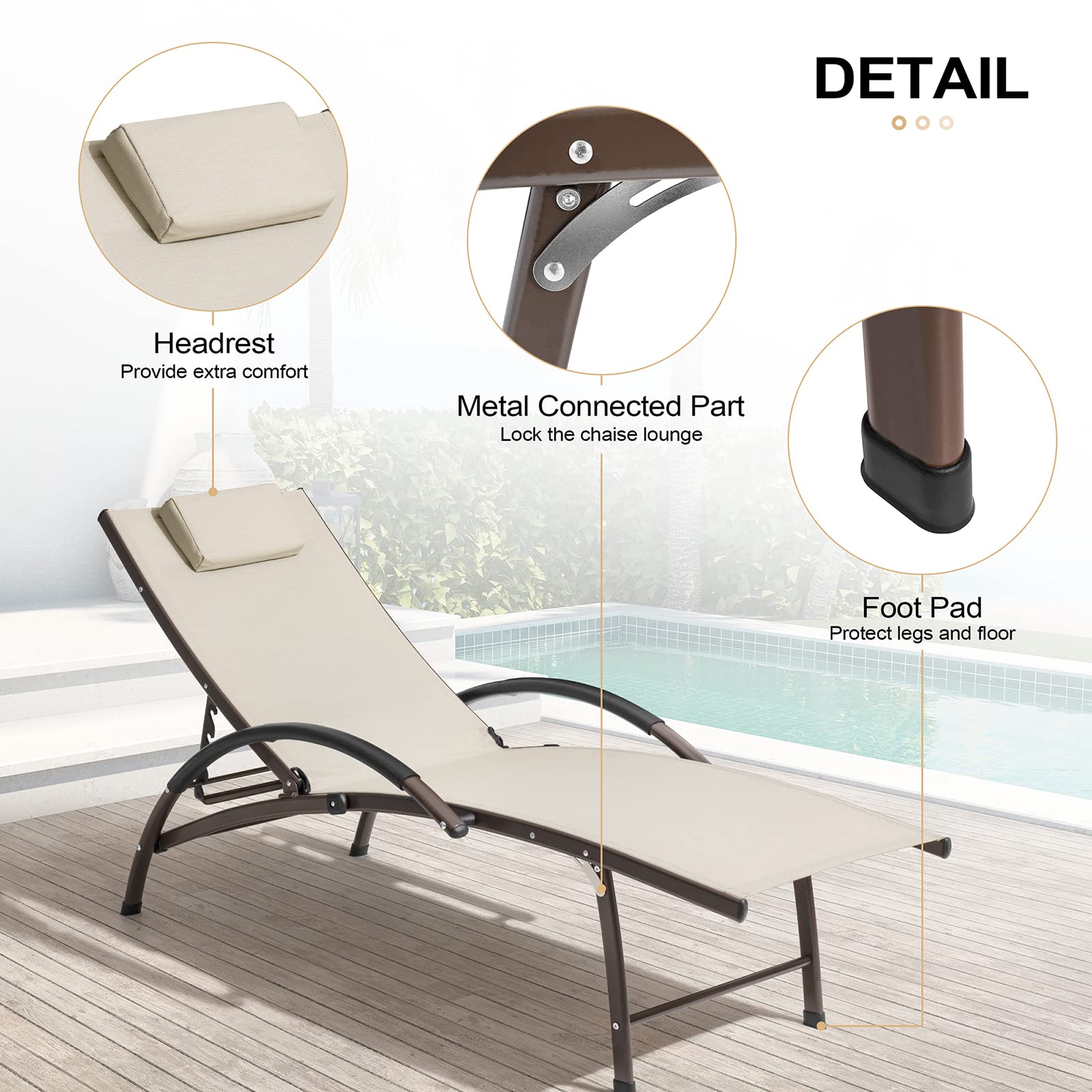2PCS Aluminum Chaise Lounge Chairs with Side Table - Adjustable 4-Position Recliner for Outdoor Relaxation | Beach, Patio, Pool, Lawn & Yard Furniture | Durable Sunbathing Chairs for Backyard, Garden & Vacation Homes
