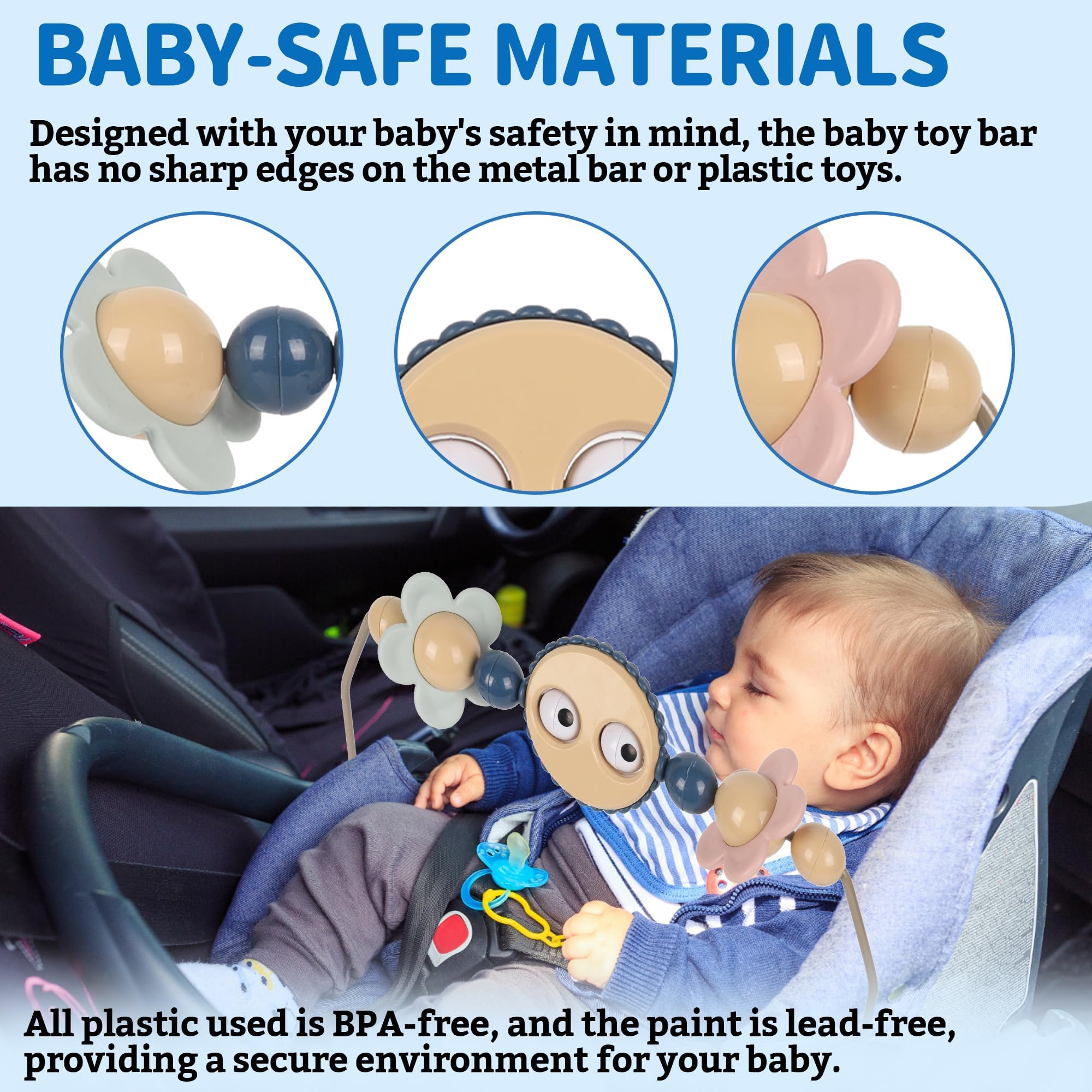 Baby Bouncer Toy Bar with Googly Eyes - Safe Plastic Stroller Arch Toy for Car Seat & Bouncer - Easy Install No Music Baby Activity Toy - Perfect for Playtime, Travel & Sensory Development