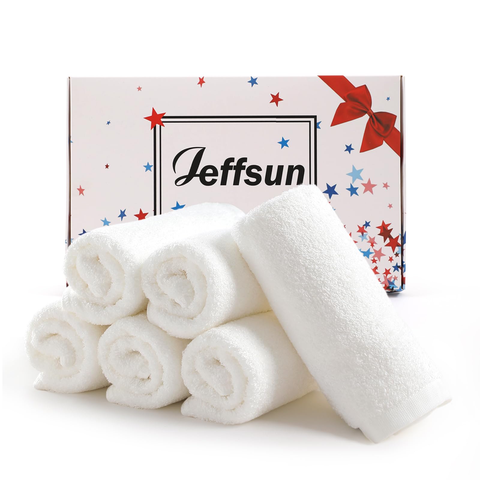 JEFFSUN 6 Pack Extra Large Face Towels 13x13 Inch - Super Soft White Washcloths for Sensitive Skin, Gentle Bath & Body Towels, Quick Dry Facial Cleansing Cloths - Perfect for Spa, Baby Care & Daily Skincare Routine