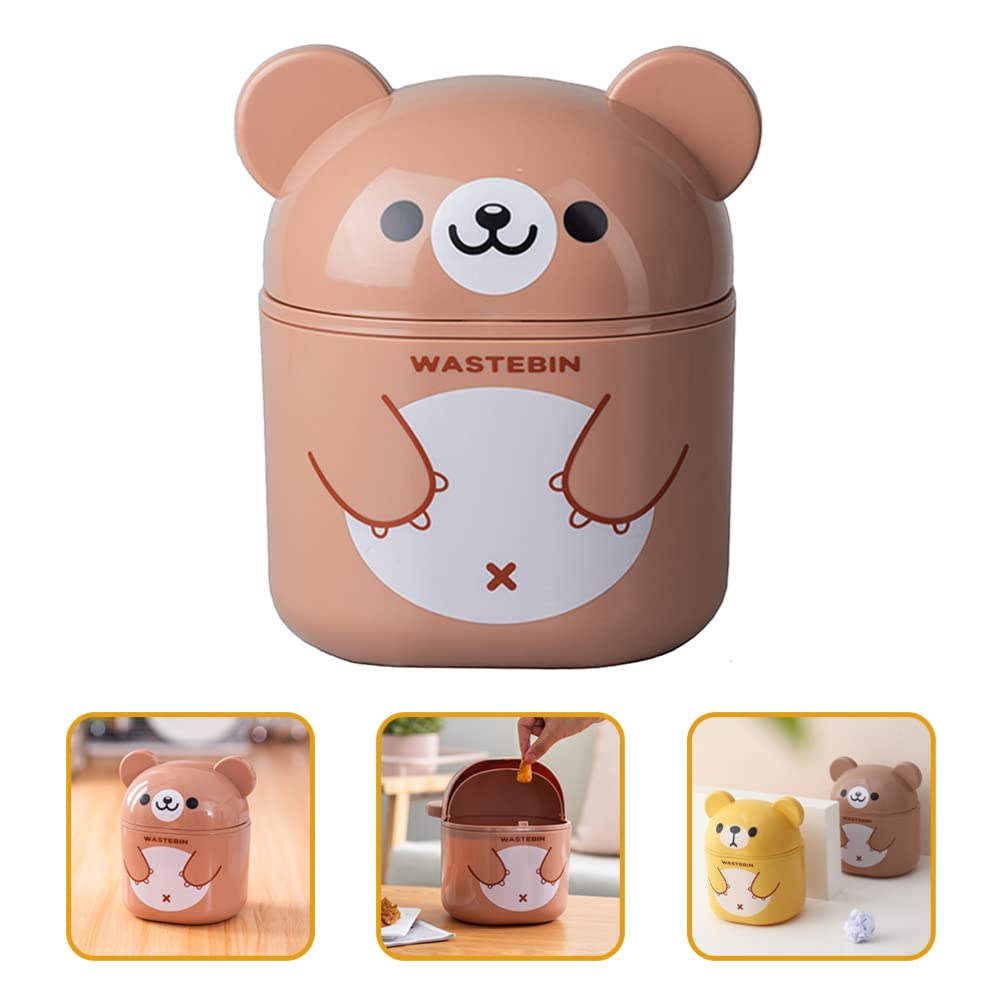 NUOBESTY Mini Desk Trash Can - Cute Bear-Shaped Garbage Bin with Lid, Small Wastebasket for Office, Bathroom & Kitchen (Brown) | Perfect for Desktop, Countertop & Home Organization