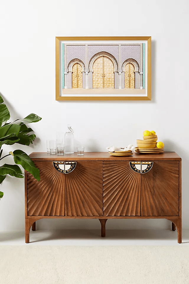 Hand Carved Daybreak Sideboard - Antique Brown Wooden Credenza with Storage | Vintage Style Buffet Cabinet for Dining Room, Living Room & Entryway