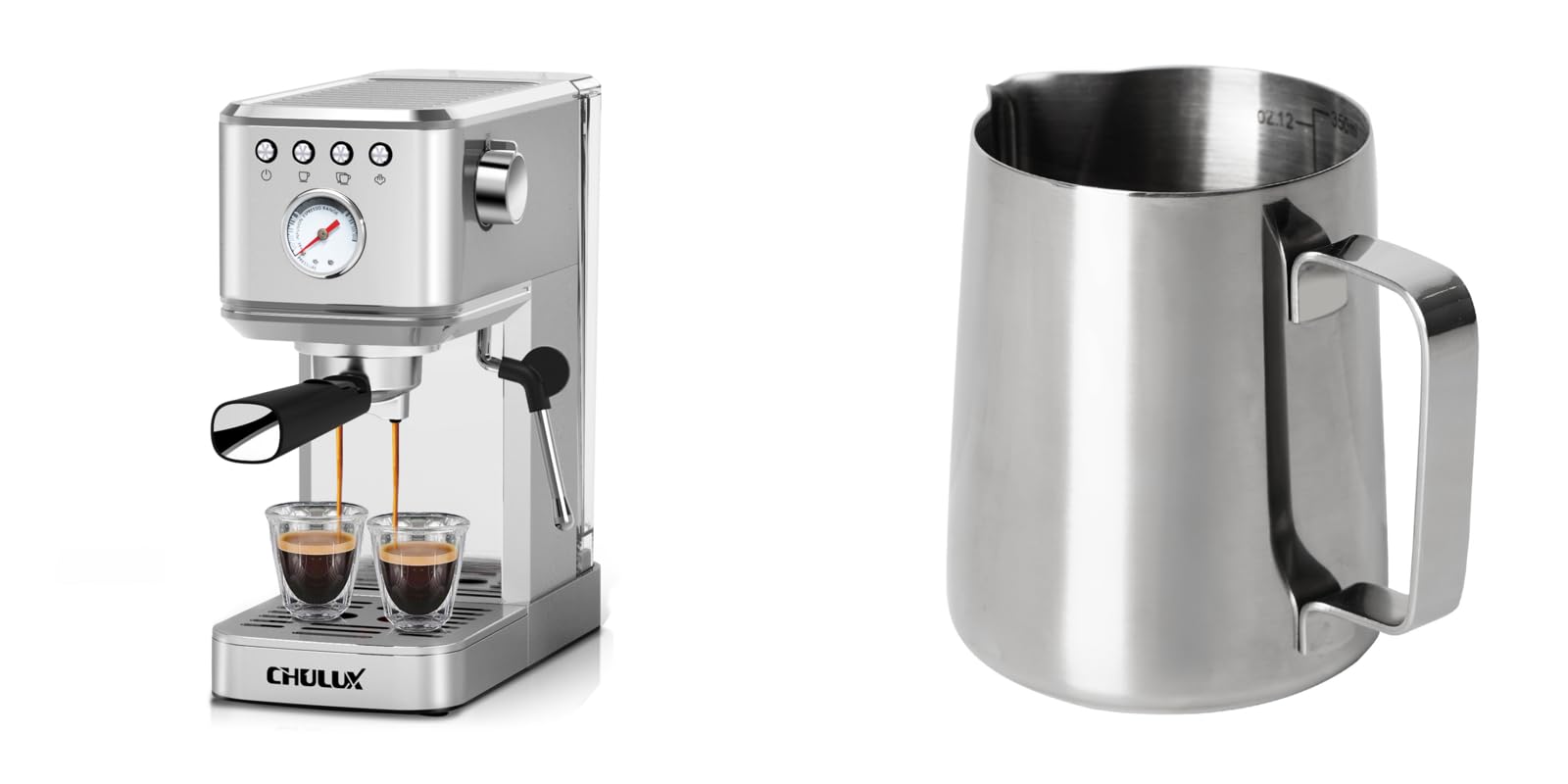 CHULUX Compact Espresso Machine with 12oz Stainless Steel Milk Pitcher - Perfect for Home Baristas & Small Coffee Shops