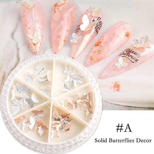 4 Boxes Rose Gold & Silver 3D Butterfly Nail Studs - Nail Art Decorations for Nail Salon & DIY Manicure - Perfect for Wedding, Party & Special Occasion Nails