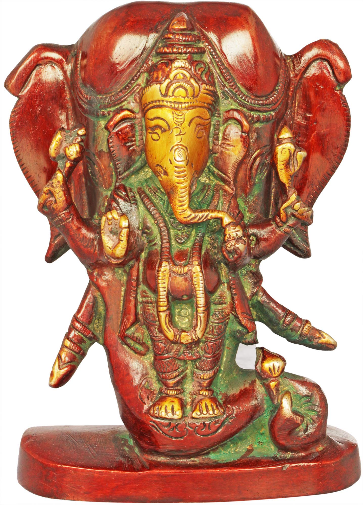 Exotic India Brass Statue - Standing Lord Ganesha with Elephant Head Backdrop in Red Gold Finish | Hindu God of Wisdom & Prosperity | Perfect for Home Altar, Office Decor & Spiritual Gifts