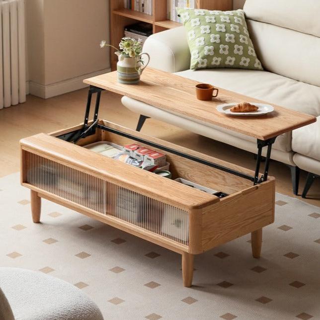 Solid Oak Wood Modern Lift-Top Coffee Table with Slate Finish - Perfect for Living Room, Home Office, and Small Spaces