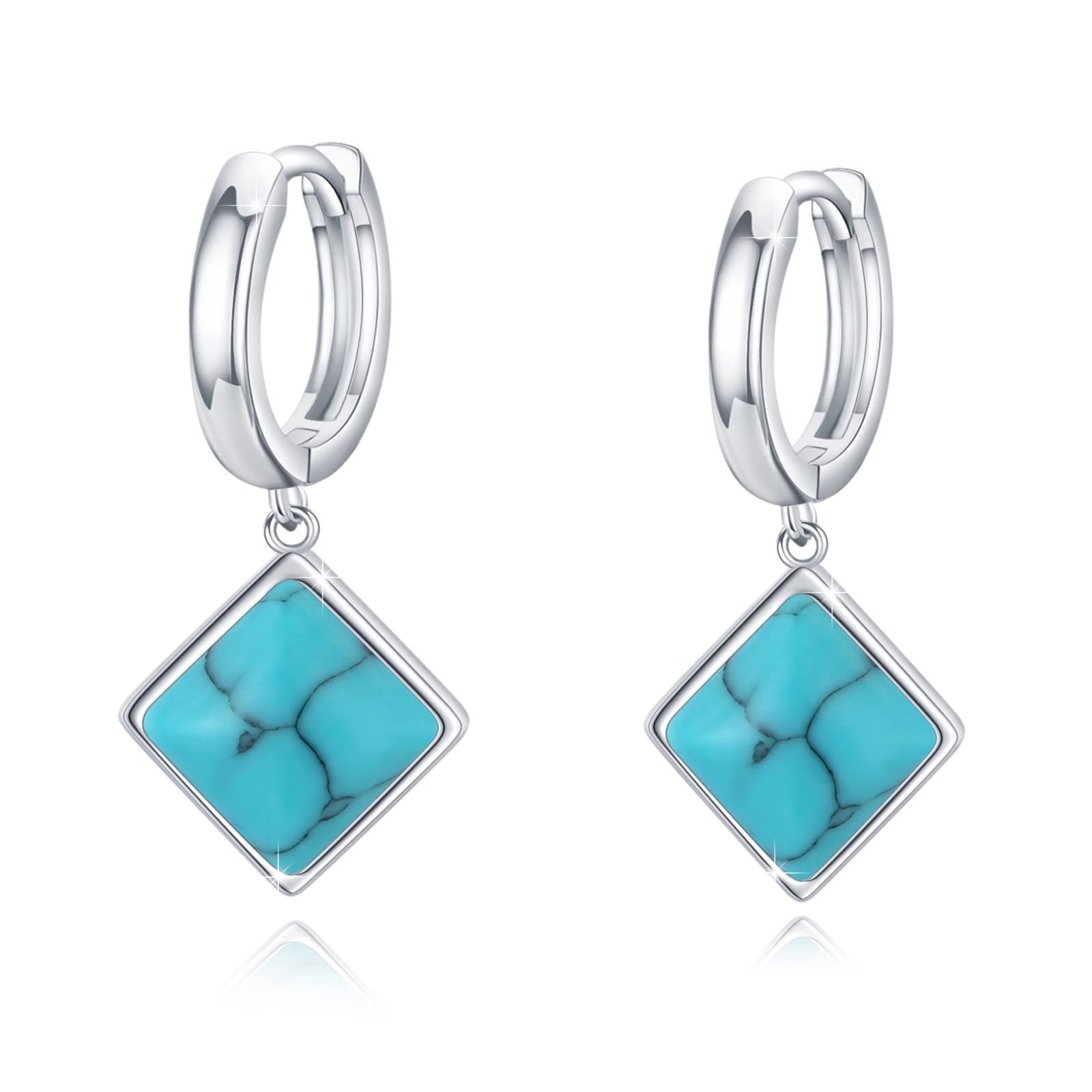 Turquoise Dangle Earrings for Women - S925 Sterling Silver Rectangle Leverback Gemstone Jewelry | Boho Chic Accessories for Parties, Weddings & Everyday Wear