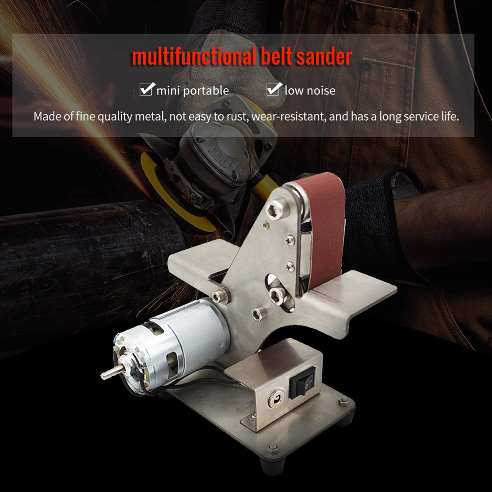 DIY Mini Belt Sander - Electric Knife Sharpener & Polishing Grinding Machine with 7 Adjustable Speeds - Includes 10PCS Abrasive Belts & 795 Motor - Perfect for Woodworking, Metalworking & DIY Crafts