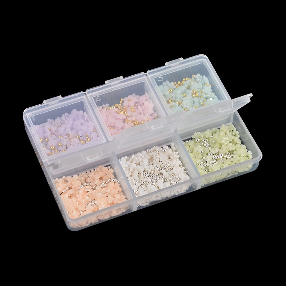 3D Flower Nail Charms & Metal Caviar Beads Set - Gold Silver Acrylic Resin Nail Art Decorations with Pickup Pencil for DIY Nail Design | Perfect for Manicures, Nail Salons & Home Nail Art Projects