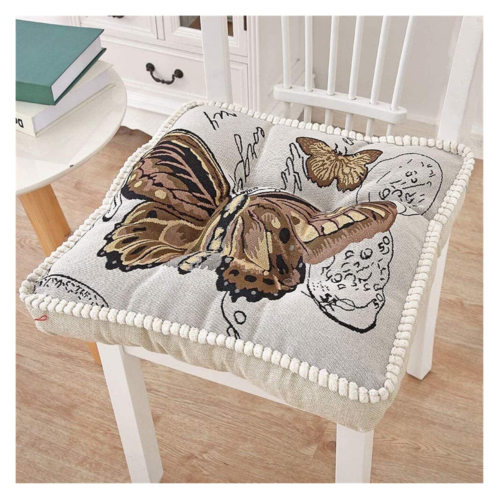 KEKEYANG 2-Pack 100% Cotton Thick Seat Cushions for Chairs - 40x40cm Soft Armchair & Garden Chair Pads (Owl Stripes Design) - Perfect for Home, Office, and Outdoor Patio Use