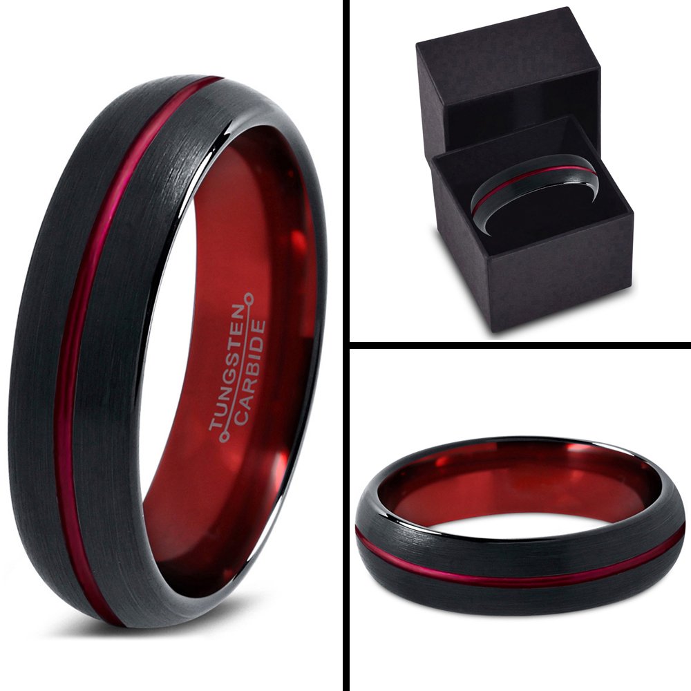 Tungsten Carbide Wedding Band Ring 6mm for Men & Women - Blue Black Center Line, Dome Black Brushed Polished Finish - Custom Engraved Anniversary & Engagement Ring - Perfect for Weddings, Proposals & Special Occasions