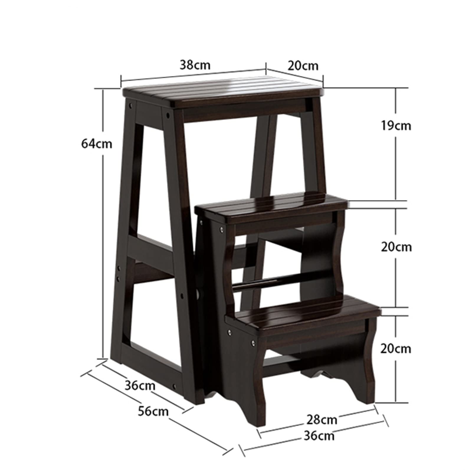 Solid Wood Stepladder Stool - 3-Step Multifunctional Home Ladder for Climbing, Reversible Step Stool Bench - Perfect for Kitchen, Bathroom & Kids' Room (Color: [Specify Color])