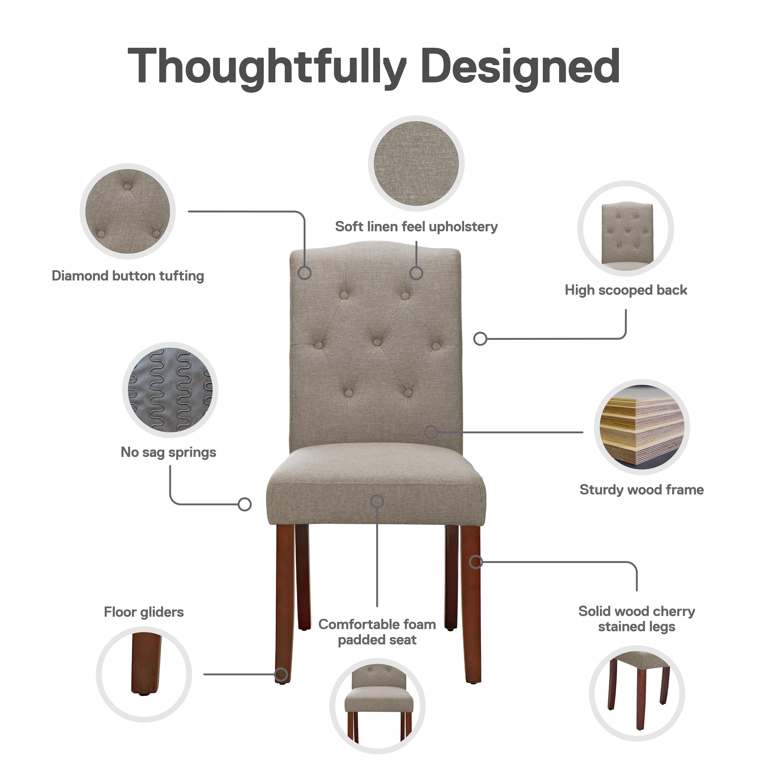 DHP Dorel Claudio Tufted Upholstered Dining Chair - Taupe Living Room Furniture for Home, Office & Restaurant Use