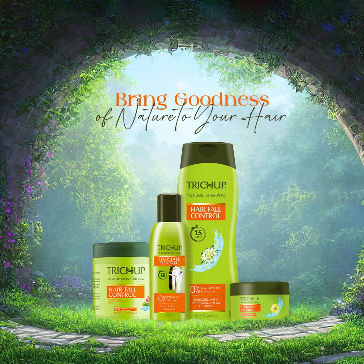 Trichup Hair Fall Control Natural Shampoo with Amla, Licorice & Bhringaraj - Reduces Hair Loss & Thinning - 400ml - For Daily Hair Care & Scalp Nourishment