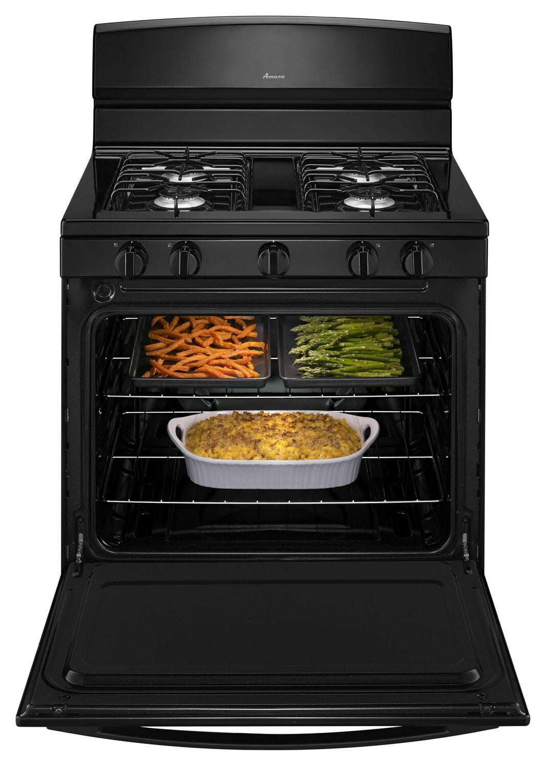 Amana AGR4230BAB 30 Inch Black Gas Range with Easy-Access Broiler Door - Perfect for Home Kitchens & Small Restaurants