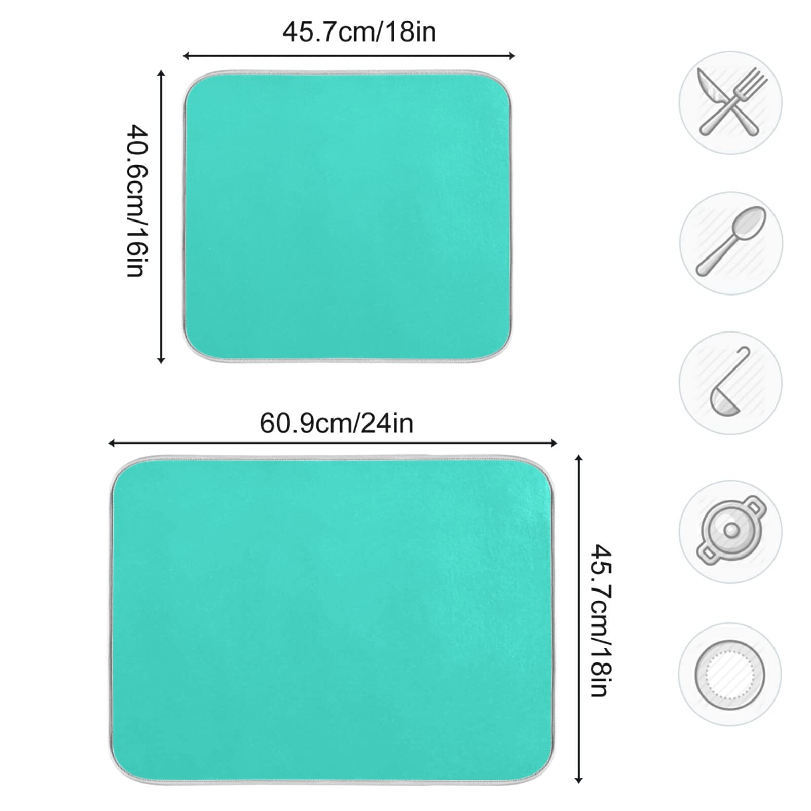 Teal Small Dish Drying Mat XL - 16x18 Inch Microfiber Kitchen Counter Mat, Heat Resistant Turquoise Dish Drainer Pad for Dishes - Perfect for Kitchen Countertops, Sink Areas & Dish Rack Organization