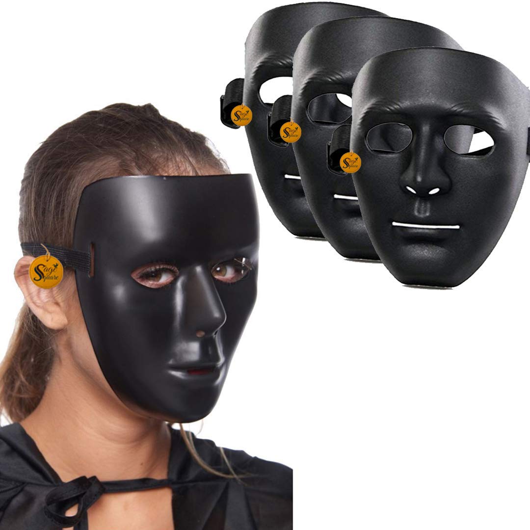 V for Vendetta Anonymous VIP Edition Sage Square Stoneman Cosplay Mask - Perfect Fit Fawkes Face Mask (Black, Pack of 3) for Halloween, Comic Con & Political Protests