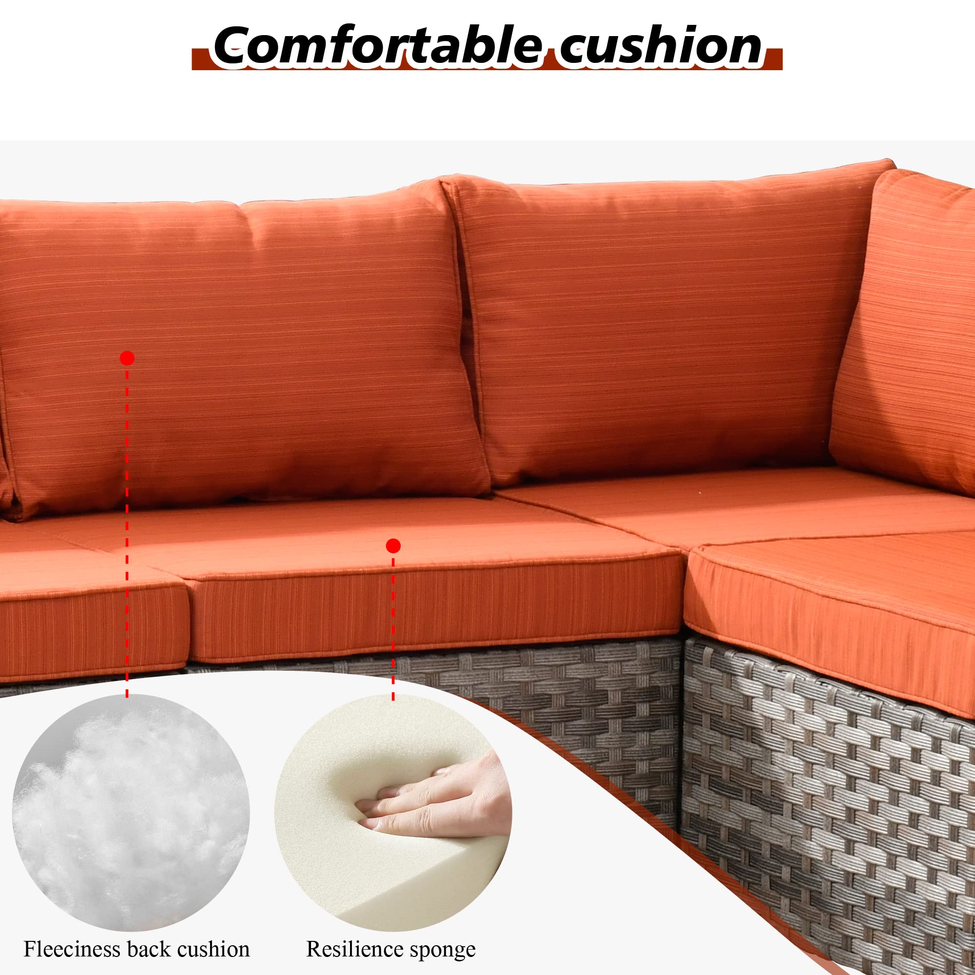 **9-Piece Modern Outdoor Patio Sectional Sofa Set with Swivel Rocking Chairs & Widened Armrests - Modular Wicker Conversation Seating for Garden, Backyard, or Poolside (Orange Red) - Perfect for Relaxing & Entertaining**