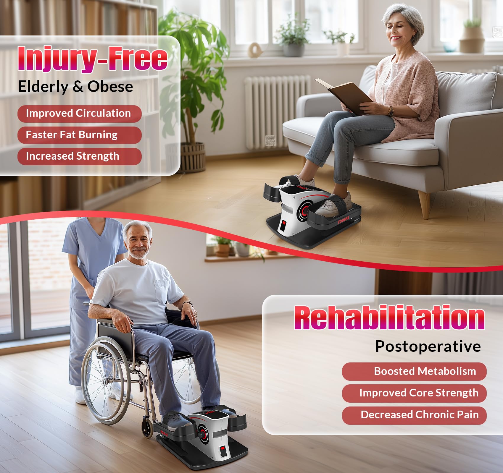 Under Desk Elliptical Machine - 15-Speed Adjustable Quiet Leg Exerciser for Seniors with LCD Display & Remote Control | Compact Electric Pedal Exerciser for Office, Home Workout & Physical Therapy