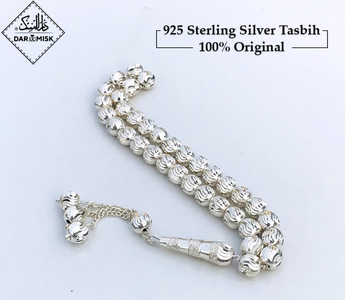 Original 925 Sterling Silver Tasbeeh Prayer Beads | 6mm Size | 100 Count | Islamic Dhikr & Meditation Rosary for Spiritual Practice & Stress Relief