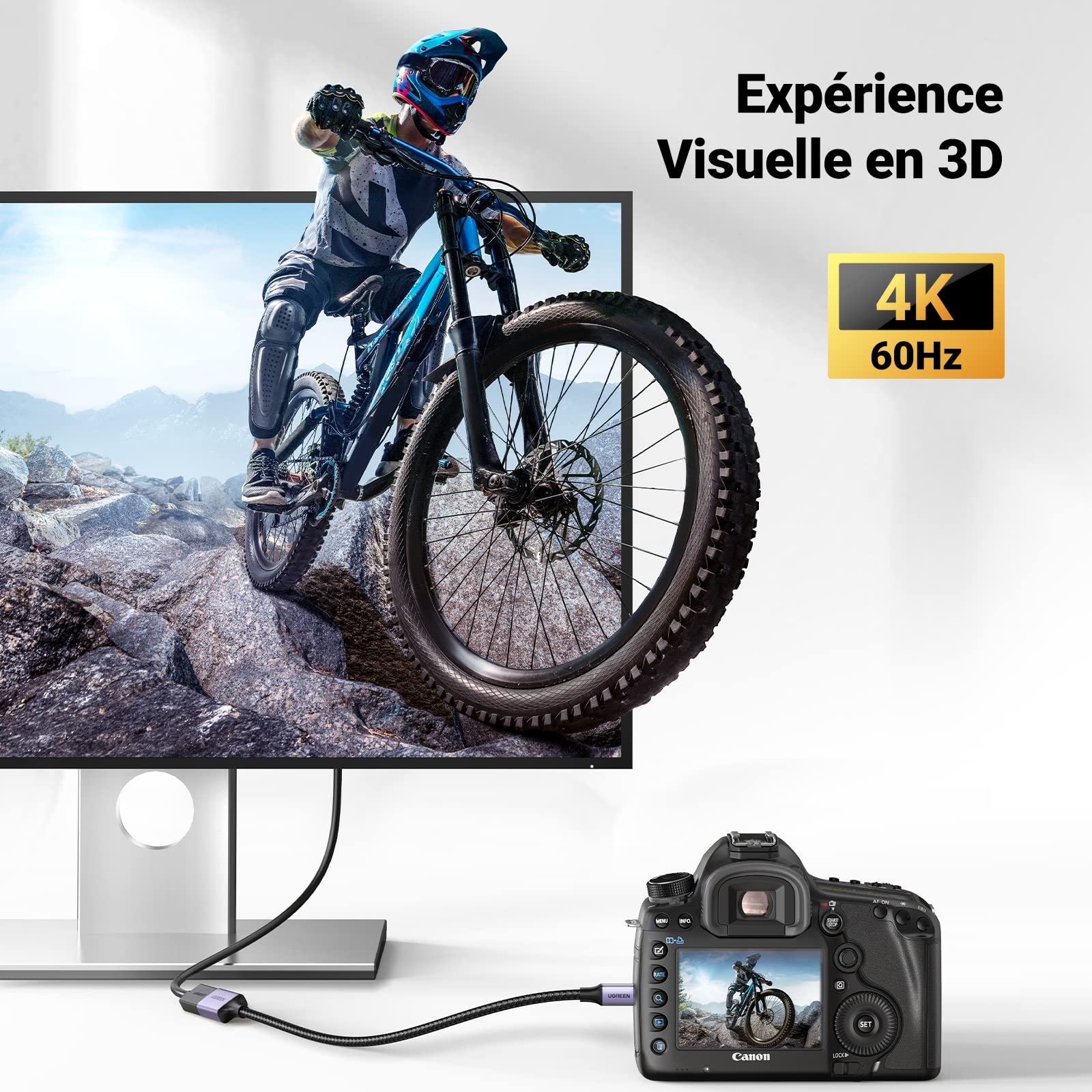 UGREEN Micro HDMI to HDMI Adapter 4K 60Hz HDR - High Speed HDMI 2.0 Cable with Nylon Braided - Supports 3D, Ethernet & ARC - Compatible with Raspberry Pi 4, GoPro Hero 7, ASUS Zenbook, Lenovo Yoga - Perfect for Home Theater, Gaming & Office Setup (25cm)