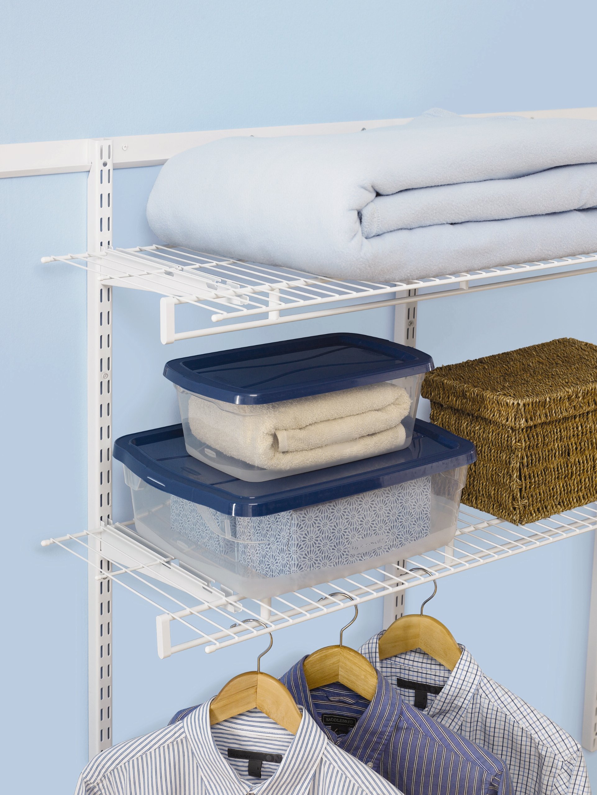 Rubbermaid FastTrack Adjustable Closet Shelving Kit - White Pantry Storage Organizer for Clothes, Shoes, Food & Cleaning Supplies | Perfect for Bedroom, Garage & Laundry Room Organization