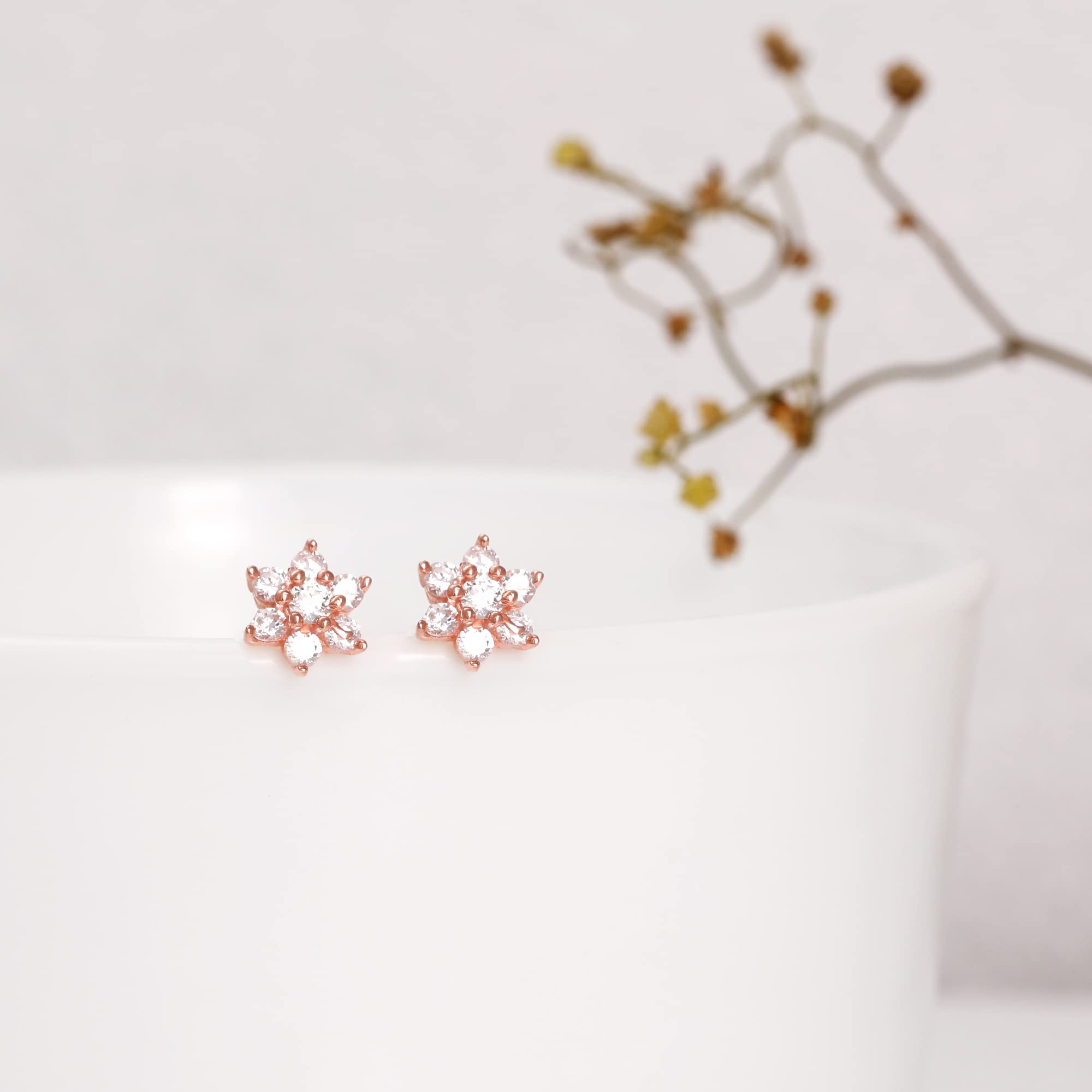 GIVA 925 Sterling Silver Rose Gold Plated Flower Stud Earrings for Women | Authentic Gift for Girlfriend, Wife, Daughter | with Certificate & 925 Stamp | 6 Month Warranty | Perfect for Valentine's Day, Anniversary, Birthday Gifts