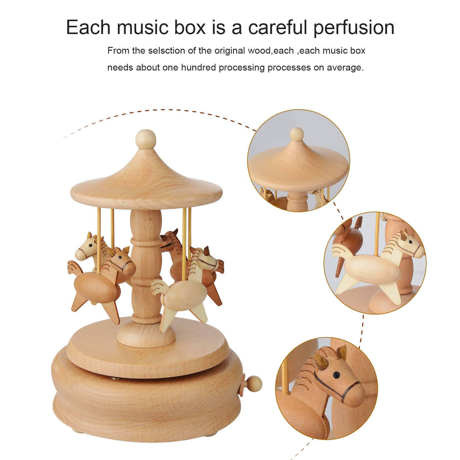 Beautiful Wooden Merry-Go-Round Music Box - Plays Canon in D - Perfect Valentine's Day, Birthday & Travel Gift for Girls & Women - Romantic Home Décor & Special Occasion Present