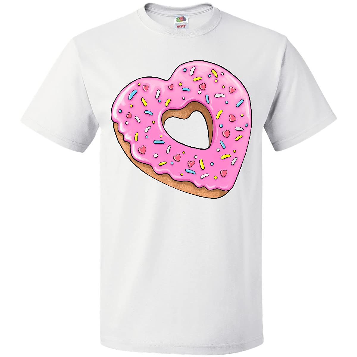 Inktastic Heart Shaped Donut with Pink Icing & Sprinkles Women's Graphic T-Shirt - Cute Funny Food Lover Tee for Casual Wear, Date Night & Donut Enthusiasts