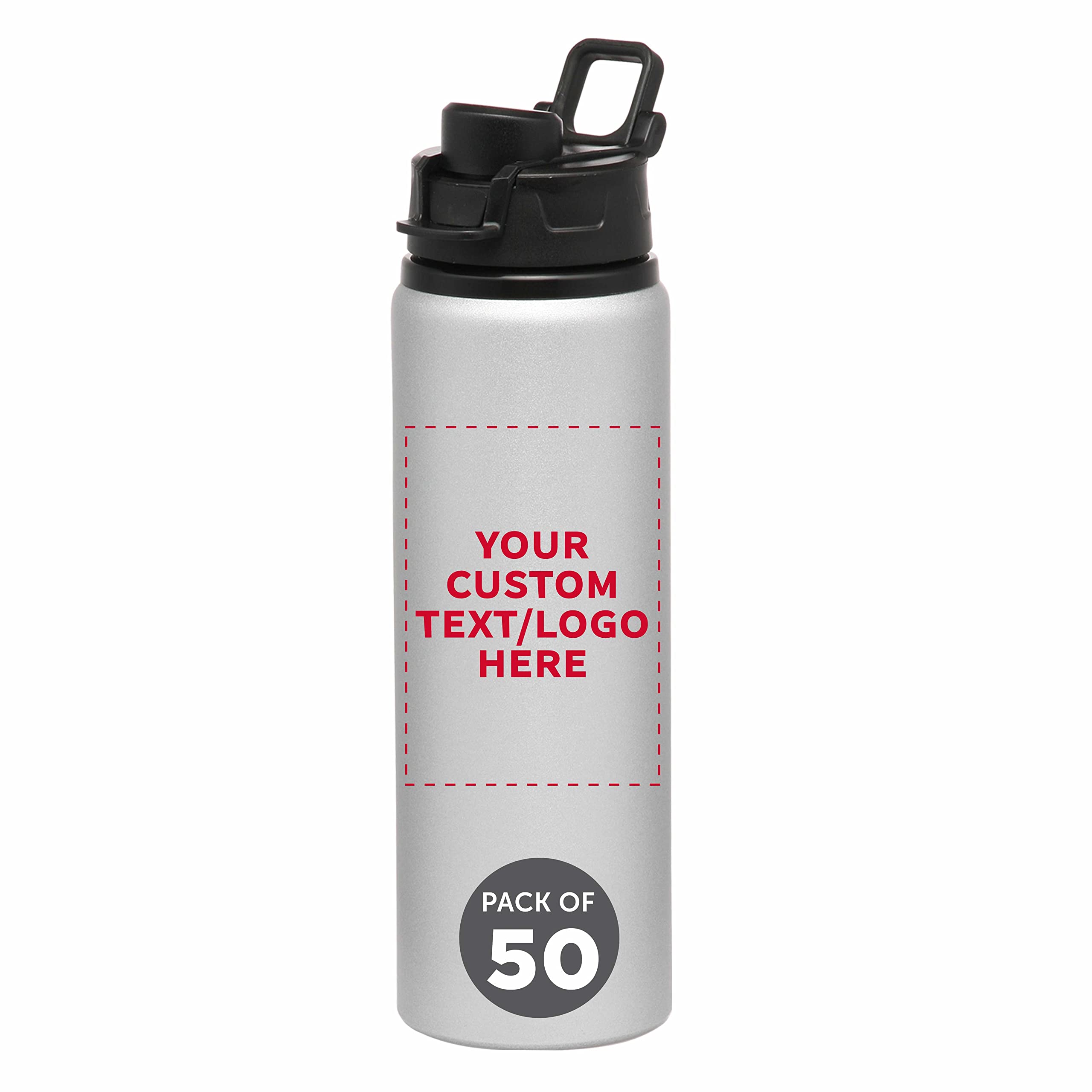 Custom 25oz Aluminum Water Bottles with Snap Lids - Bulk Pack of 50 Personalized Reusable Drinkware - Ideal for Gym, Hiking, Cycling & School - Silver - Perfect for Corporate Gifts, Team Events & Eco-Friendly Promotions