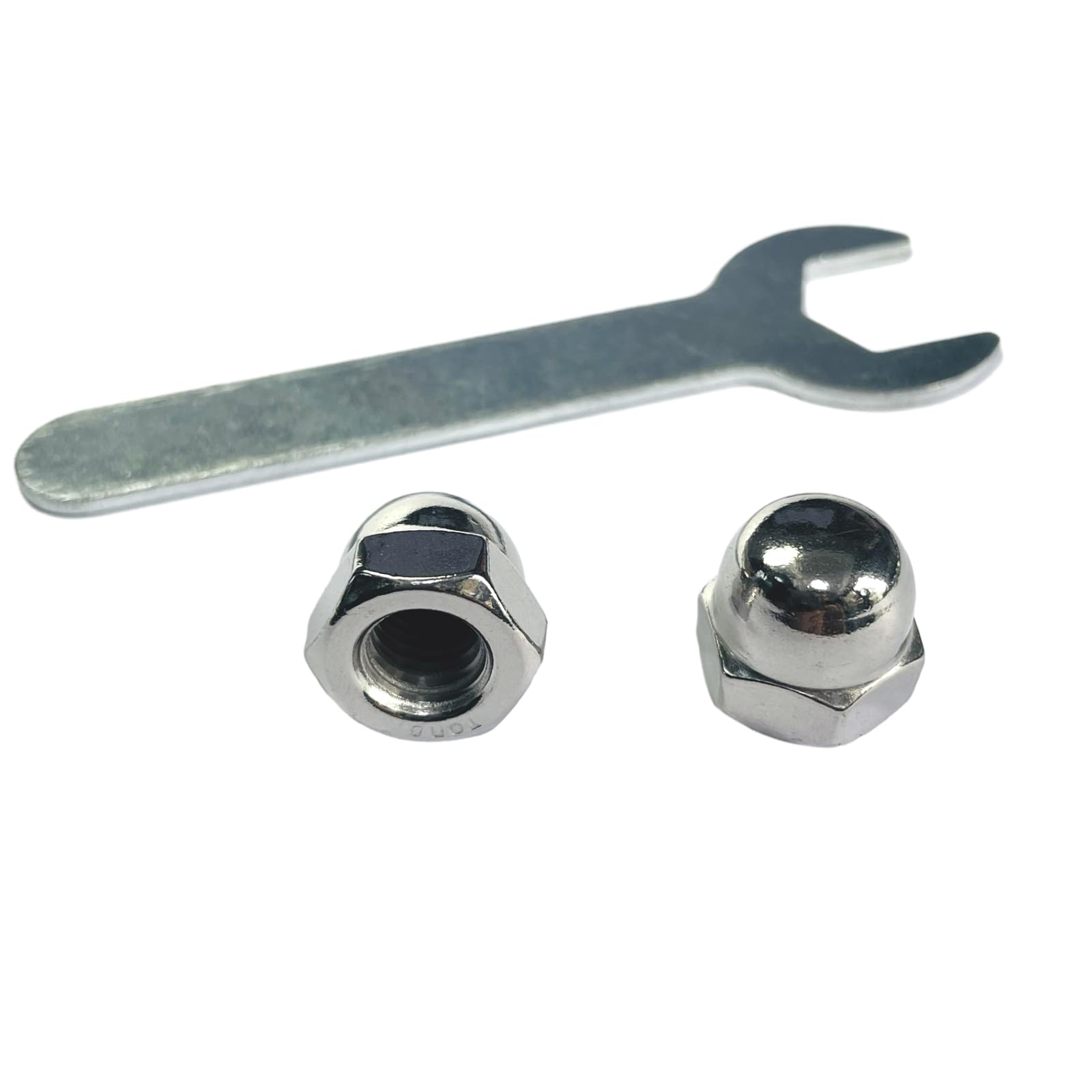 25pcs 3/8-16 Acorn Cap Nuts, 304 Stainless Steel Dome Head Hex Nuts with Bright Finish - Heavy Duty Hardware for Automotive, Machinery & DIY Projects - Includes Open End Wrench for Easy Installation
