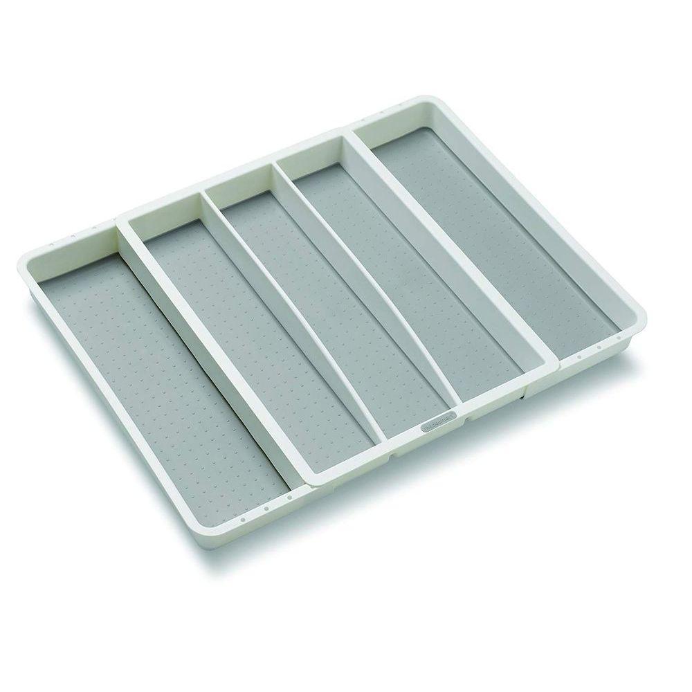 Madesmart 5 Compartment Expandable Grip Base Utensil Tray - White | Kitchen Drawer Organizer for Utensils, Silverware & Cutlery | Perfect for Home, Office & Restaurant Organization