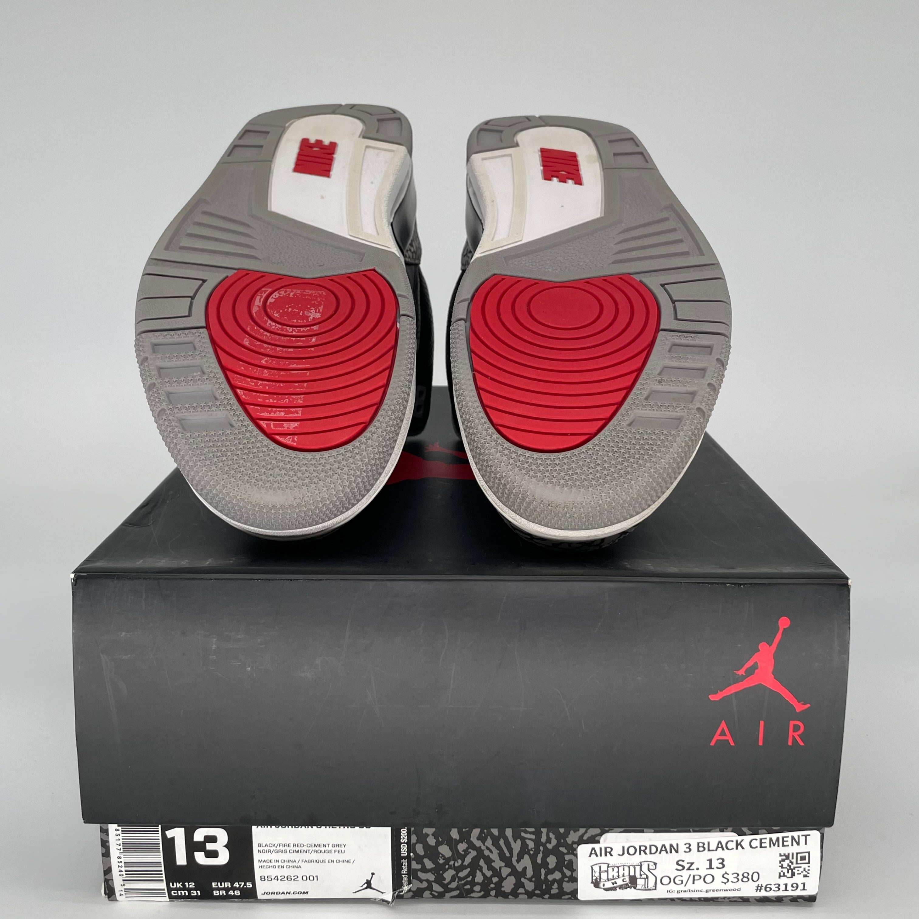 Original Air Jordan 3 Retro 'Black Cement' Men's Basketball Shoes Size 13 (854262-001) - Classic Sneakers for Streetwear & Basketball Performance