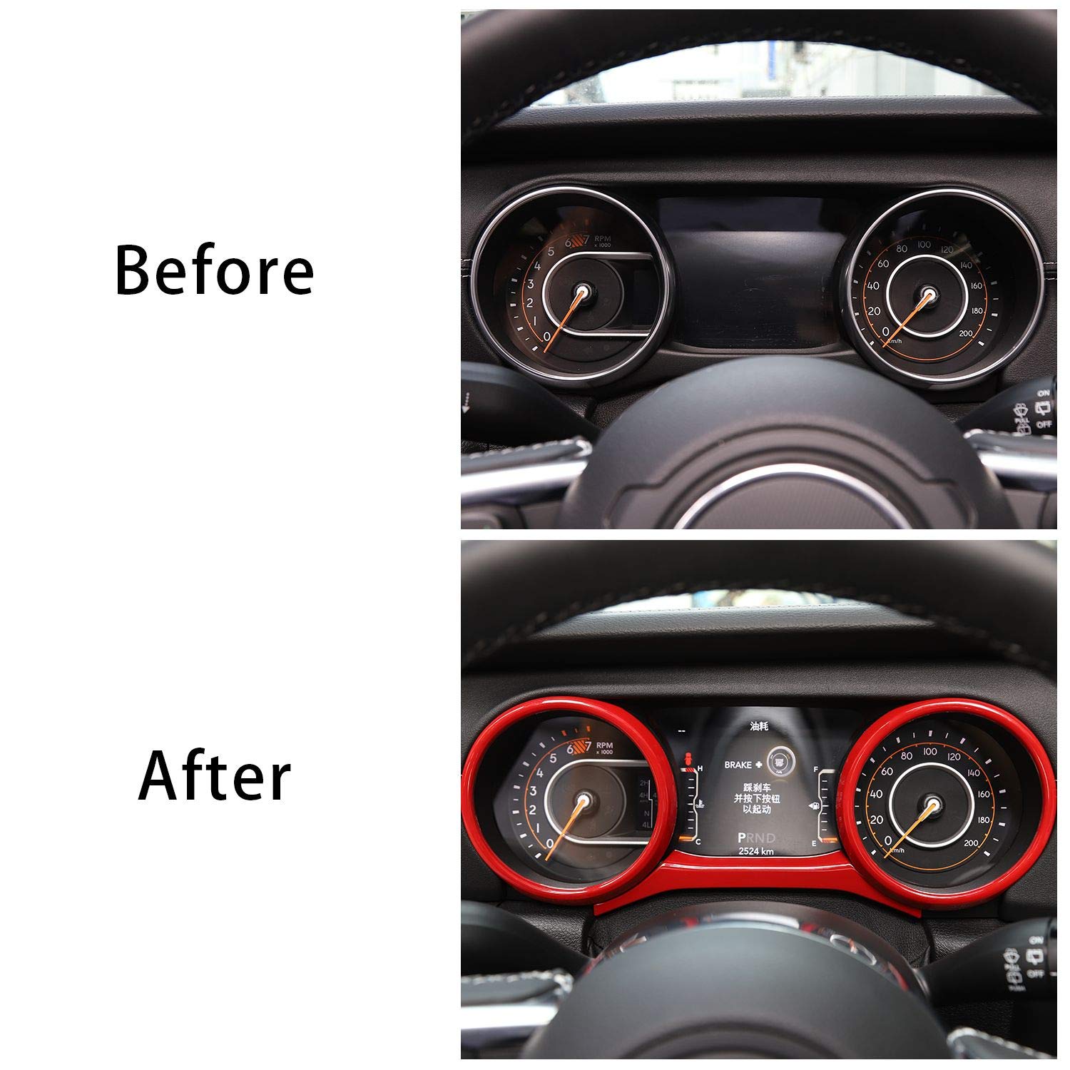 Voodonala ABS Red Dashboard Instrument Covers Trim for 2018-2023 Jeep Wrangler JL JLU & Gladiator JT - 3pcs Interior Accessories | Perfect for Off-Roading & Customizing Your Jeep's Interior