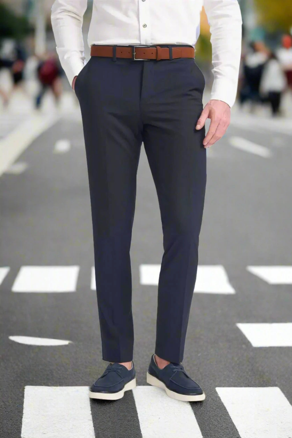 Cavani Men's Siren Seersucker Navy Dress Pants - Lightweight & Breathable Summer Office Wear & Casual Outings