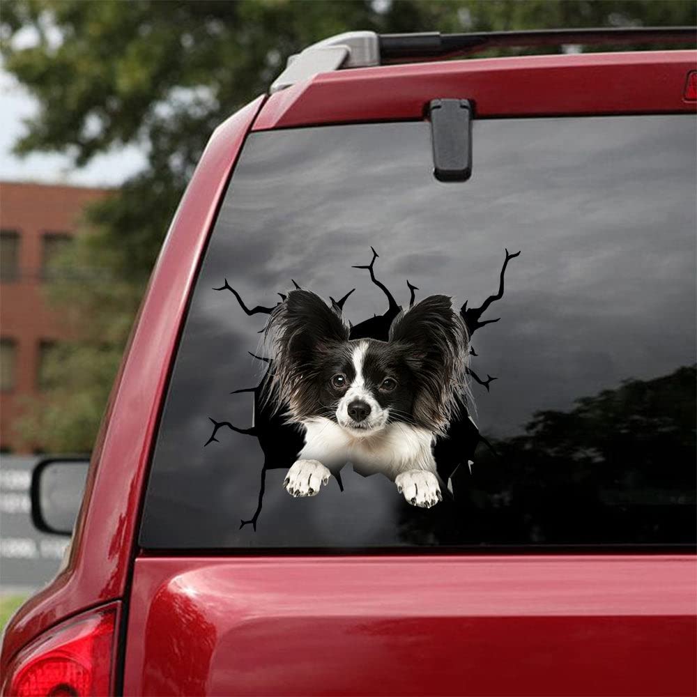 Papillon Dog Car Stickers - Cracked Glass Decals for Dog Lovers | Window & Bumper Vinyl