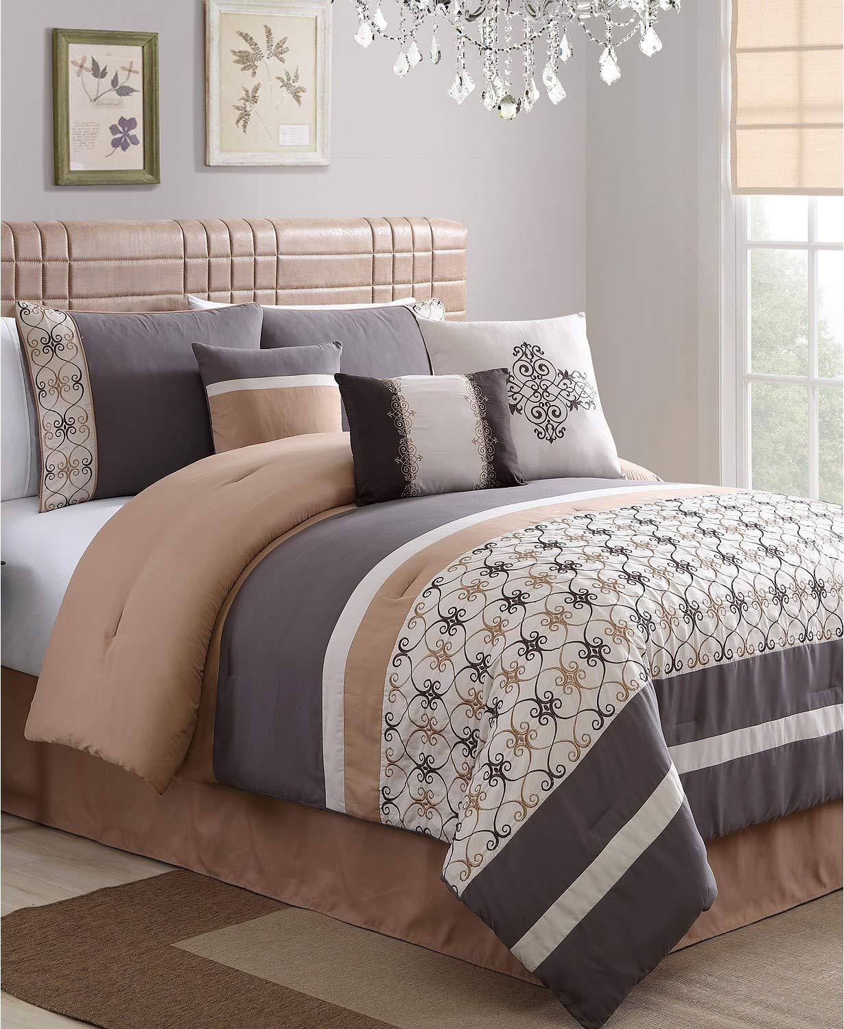 Hallmart Collectibles Vance 7-Piece Comforter Set - Queen Size Bedding Set with Pillow Shams - Soft Microfiber Luxury Bedroom Decor for Cozy Sleep & Guest Room Makeover