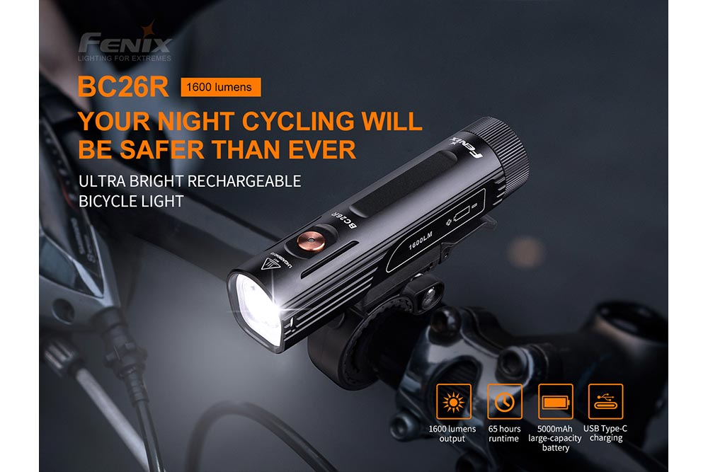 Fenix BC26R 1600 Lumen Rechargeable LED Bike Light - High Brightness Bicycle Headlight for Night Riding, Commuting & Mountain Biking
