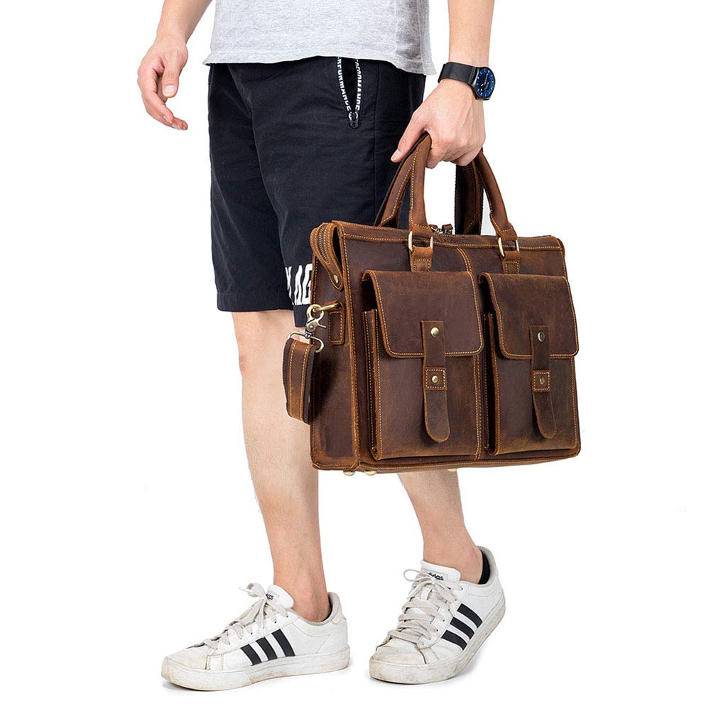 Premium Men's Business Handbag - Genuine Cowhide Leather Laptop Briefcase for Work & Travel - Stylish Urban Shoulder Bag & Clutch Purse - Perfect for Office, Commuting & Business Trips (Brown, One Size)