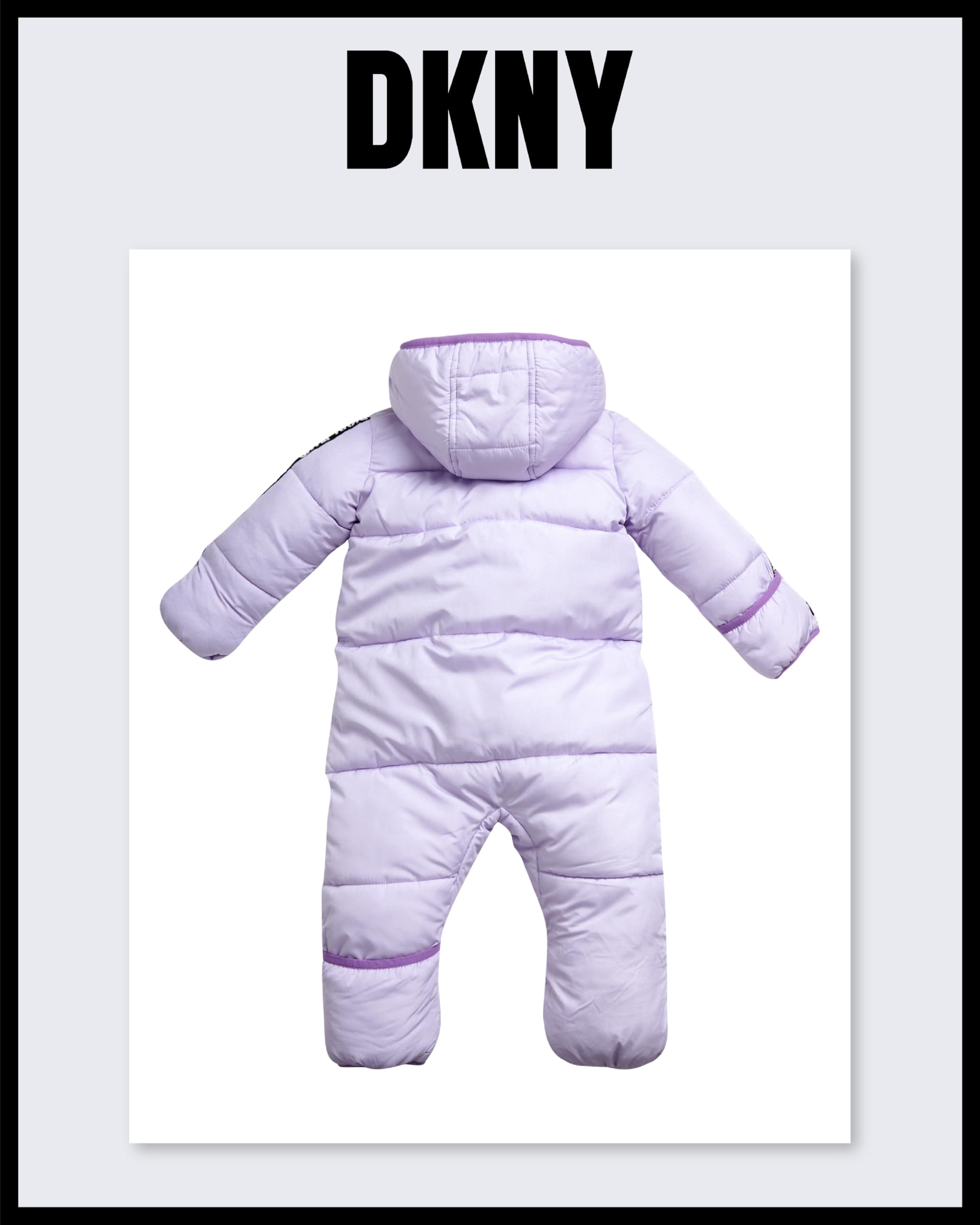 DKNY Baby Girls' Hooded Fleece-Lined Winter Snowsuit - Warm Zip-Up Snow Pram Coat for Newborns & Infants 0-24 Months - Perfect for Outdoor Winter Play, Snow Days & Stroller Walks