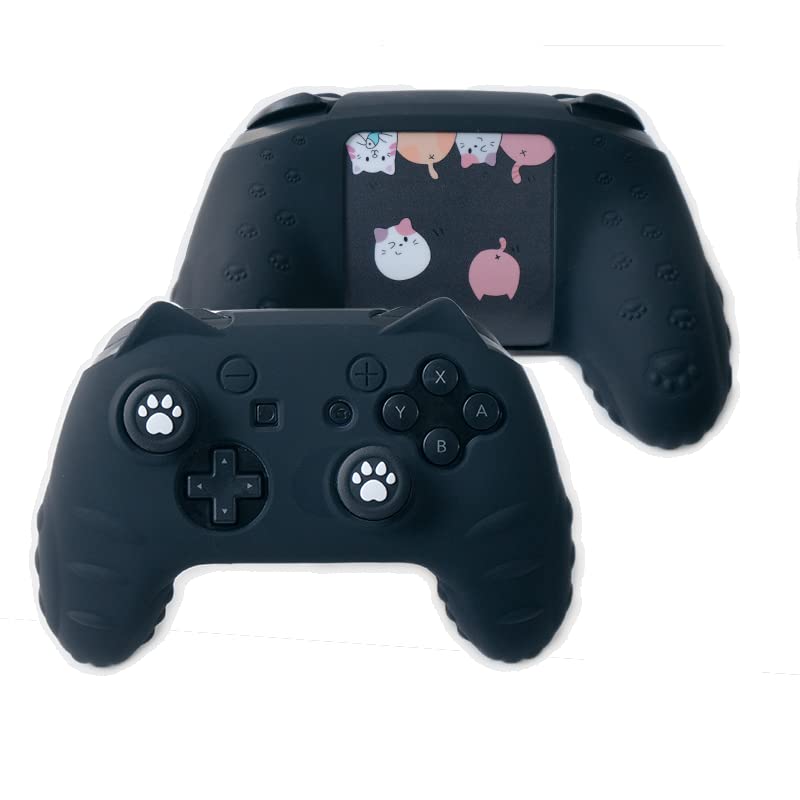 Cute Cat Paw Switch Pro Controller Skin with Thumb Grip Caps & Stickers - Black | Protective Cover for Nintendo Switch Pro Controller | Perfect for Gaming, Collectors & Gift Giving