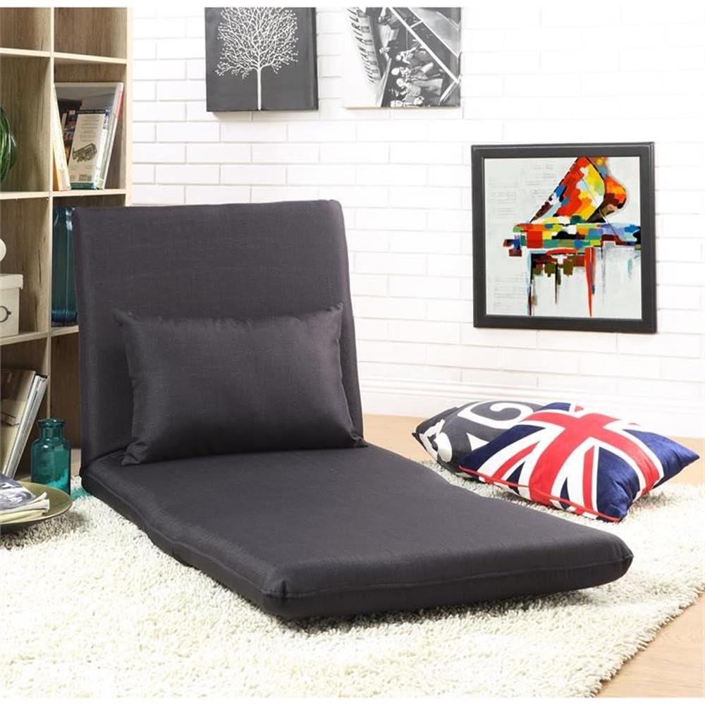 Relaxie Floor Chair - Black Linen Sleeper Sofa for Dorm, Bedroom & Living Room | Foldable Lounger for Reading, Gaming & TV Watching