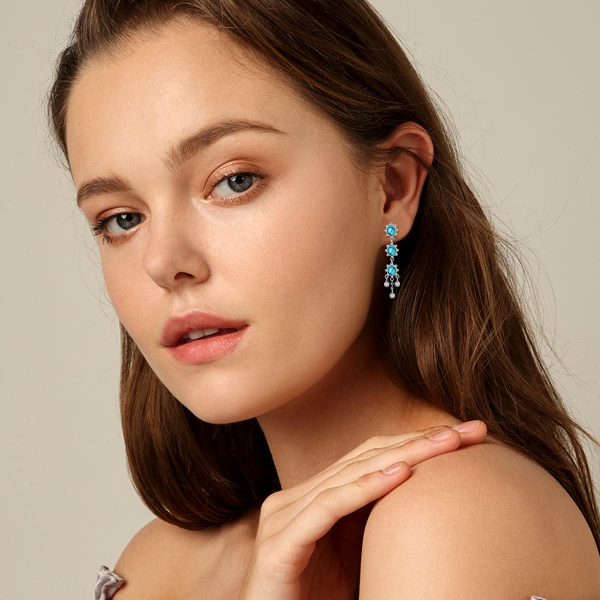 Blue Turquoise Feather Dangle Earrings for Women - Sterling Silver S925 Gemstone Drop Piercing Jewelry | Birthday & Christmas Gifts | Perfect for Boho Fashion, Parties & Special Occasions