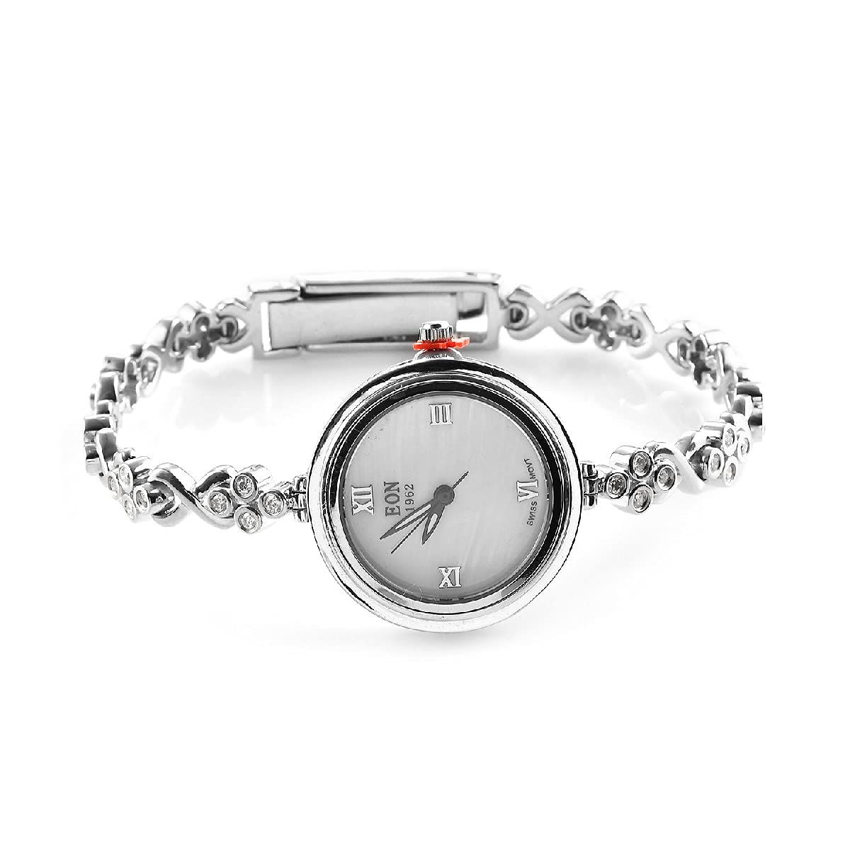 925 Sterling Silver Moissanite EON 1962 Movement Women's Bracelet Watch - Platinum Plated Stainless Steel - Elegant Jewelry Gift for Her, Perfect for Weddings, Anniversaries & Special Occasions