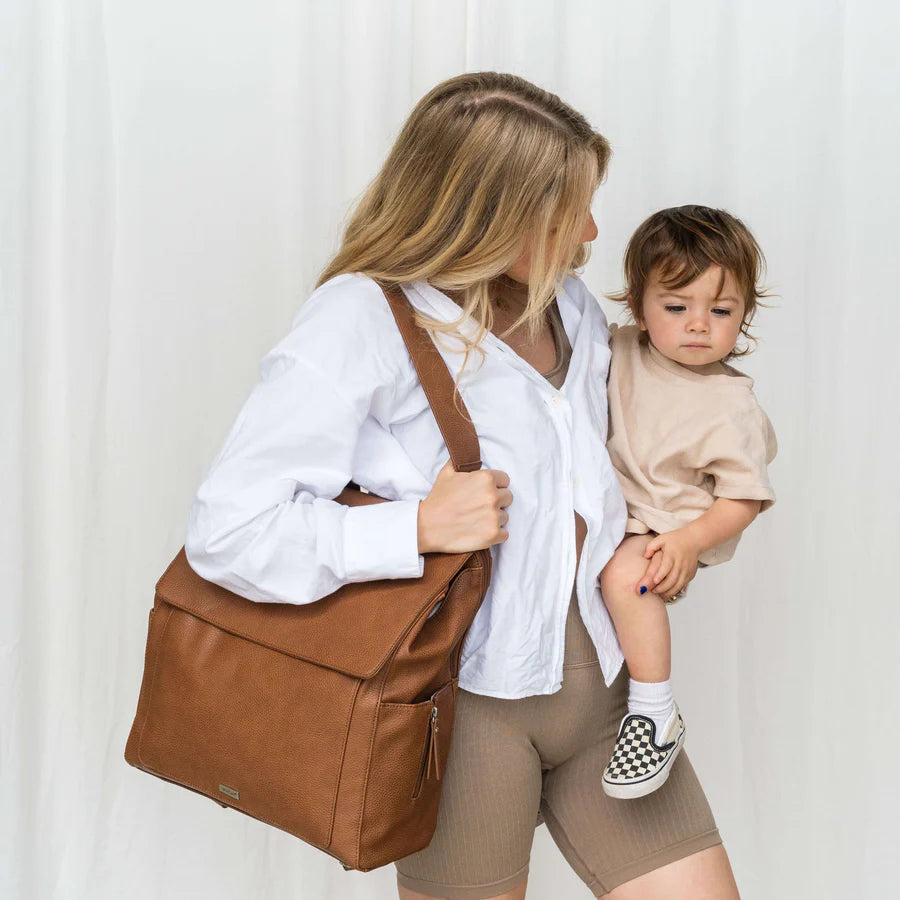 Vanchi Vegan Leather Emmy Backpack Diaper Bag in Pebbled Tan - Stylish & Spacious Baby Bag for Moms, Perfect for Travel, Shopping & Daily Use