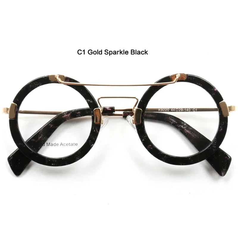 Aror Women's Full Rim Round Double Bridge Acetate Titanium Eyeglasses Frame 49220 | Lightweight & Durable Glasses for Work, Reading & Fashion Accessories