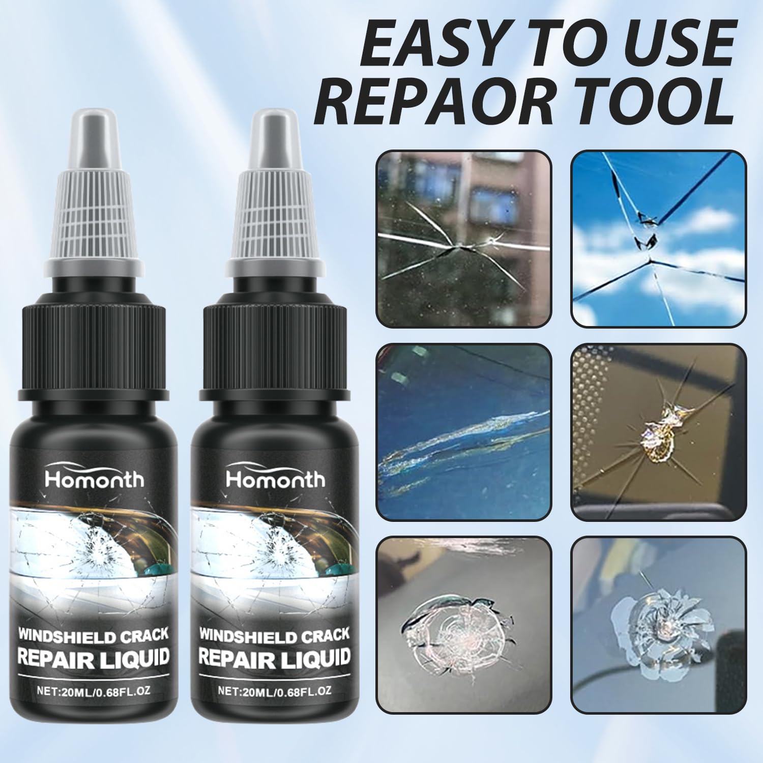 2PCS Premium Windshield Crack Repair Kit – 2024 Upgraded Automotive Glass Repair Fluid for Chips & Scratches | Fast & Easy DIY Car Windscreen Fix | Ideal for Road Trips & Daily Commutes