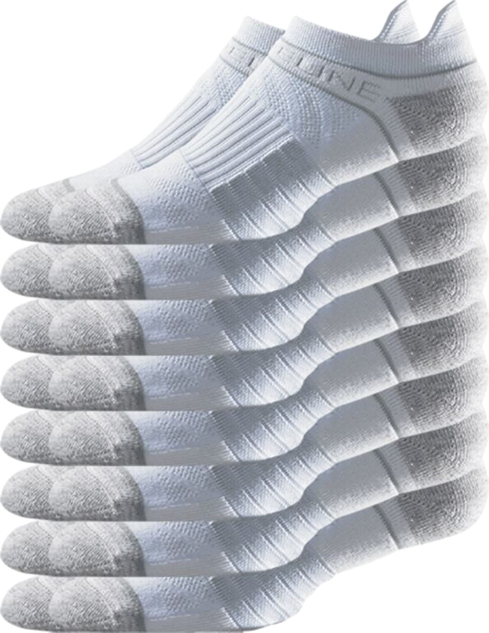Strideline Basic Low Cut Socks for Men & Women - 8 Pack White Quad-Ply Yarn Cushioned Athletic Socks with Direct Compression & Zoned Support - Perfect for Running, Basketball, Gym & Everyday Wear (Medium-Large)