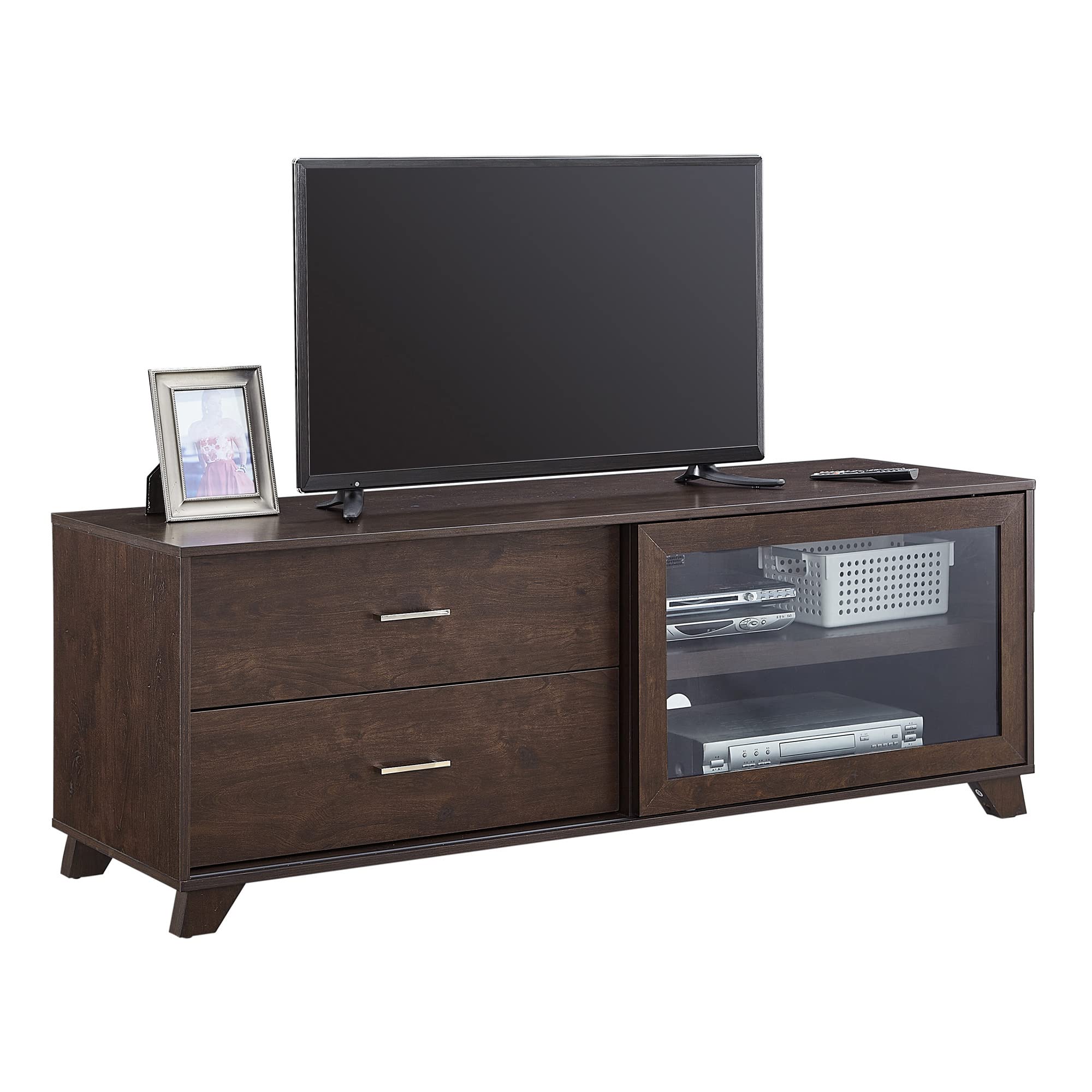 OLD CAPTAIN Modern TV Stand for up to 65 Inch TVs - Solid Wood Entertainment Center with Storage Cabinet - Brown Media Console for Living Room, Bedroom & Home Theater