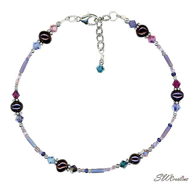 Elegant Crystal Purple Pearl Beaded Anklet for Women - Stylish Bohemian Ankle Bracelet Jewelry - Perfect for Beach, Festival, and Summer Outfits